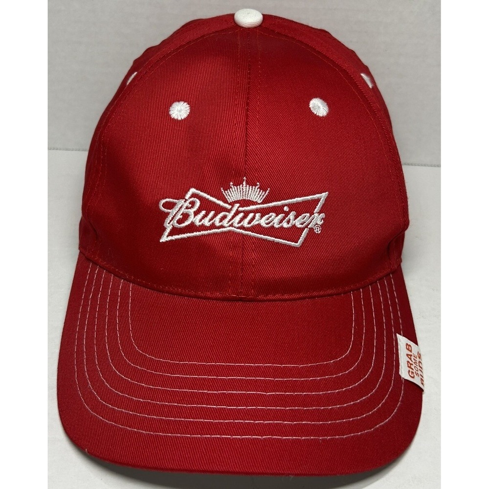 Budweiser Grab Some Buds Hat Adjustable Baseball Cap K-Products Red EUC